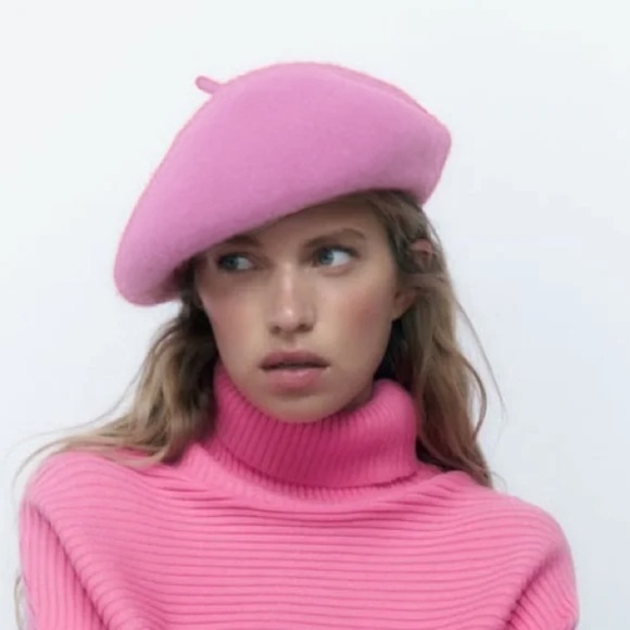 Zara Pink Pink Wool Beret With Added Large Rhinestones main image 4